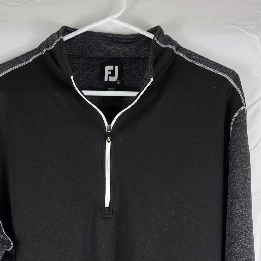 FootJoy Mens Golf Pullover Quarter Zip Black Charcoal Heather Large FJ Logo